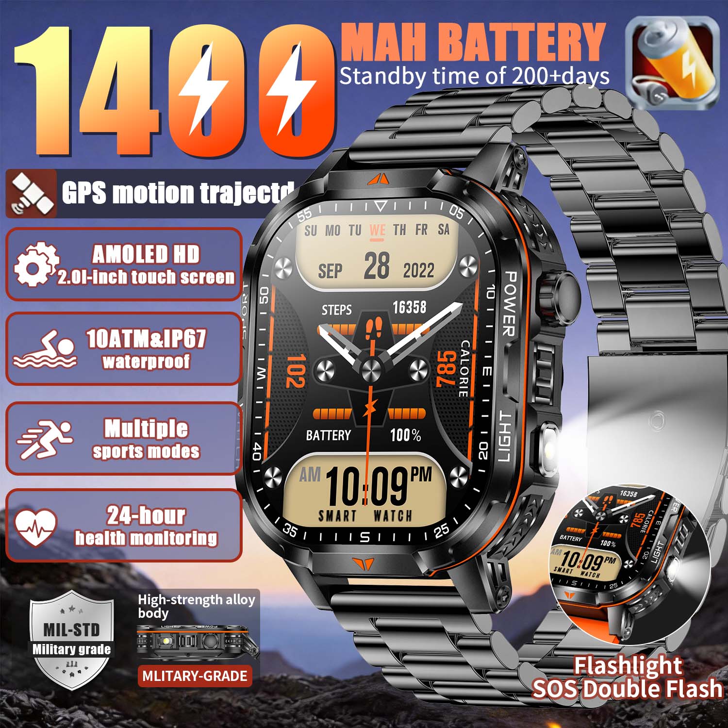 French Connection Watches Smartwatch App - 2026 New Military 1400mAh Battery Smart